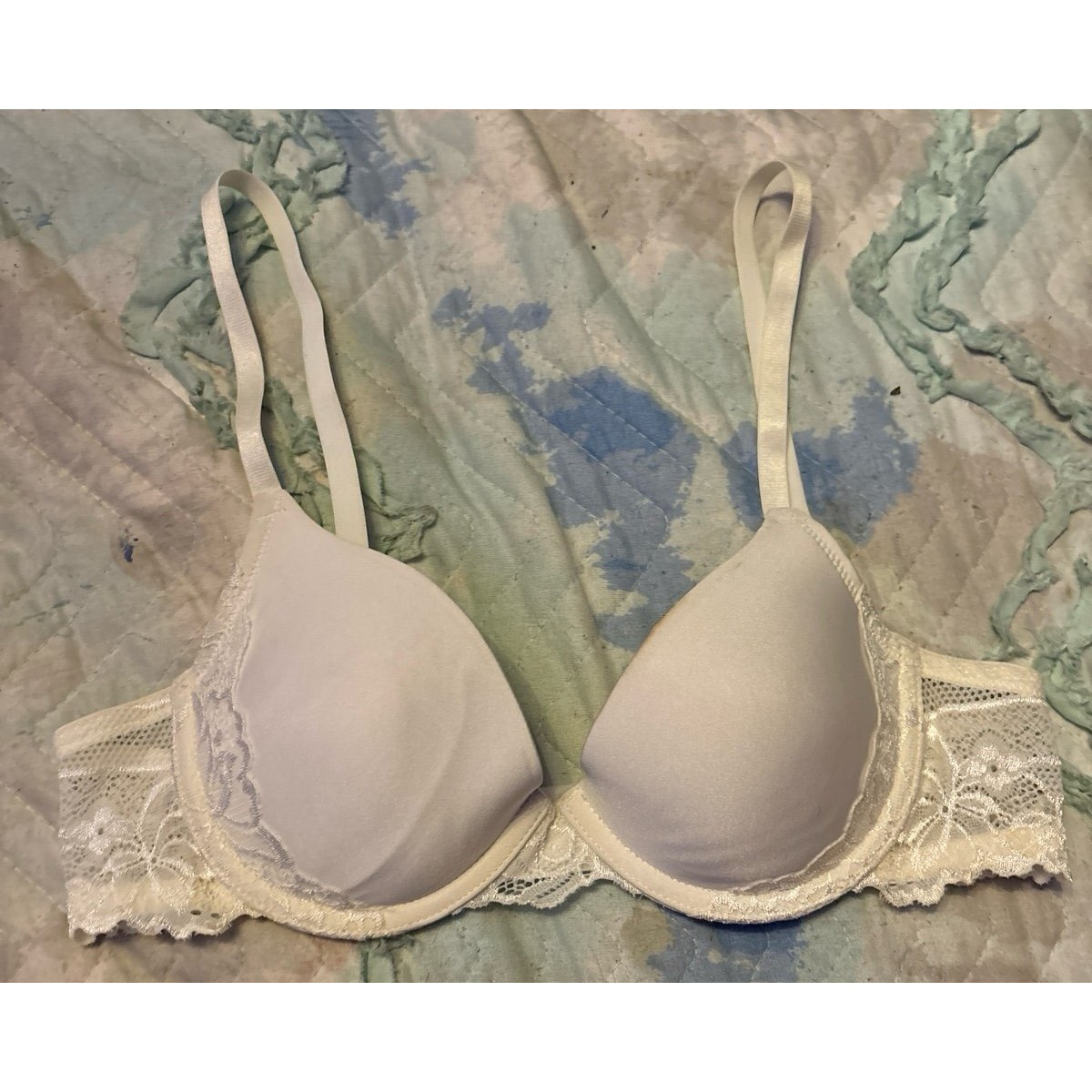 Gilligan & O'malley White Lightly Lined Lace Detail Push-Up Demi Bra, 34a
